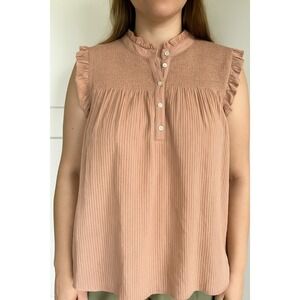 J. Crew Smocked Ruffle Sleeve Mock Neck Blouse Top XL Dusty Rose Gauze